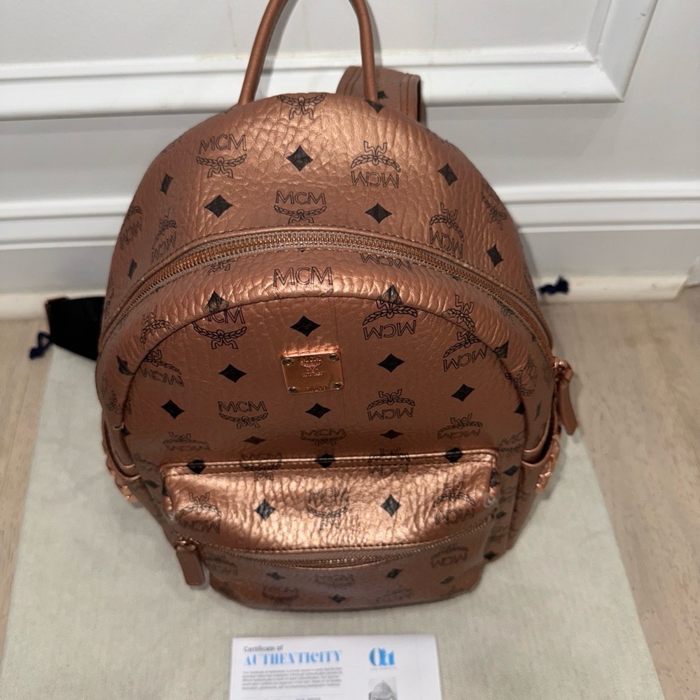 MCM Viestos Small Limited Edition Metallic Rose Studded Backpack $1080 - Picture 2 of 14